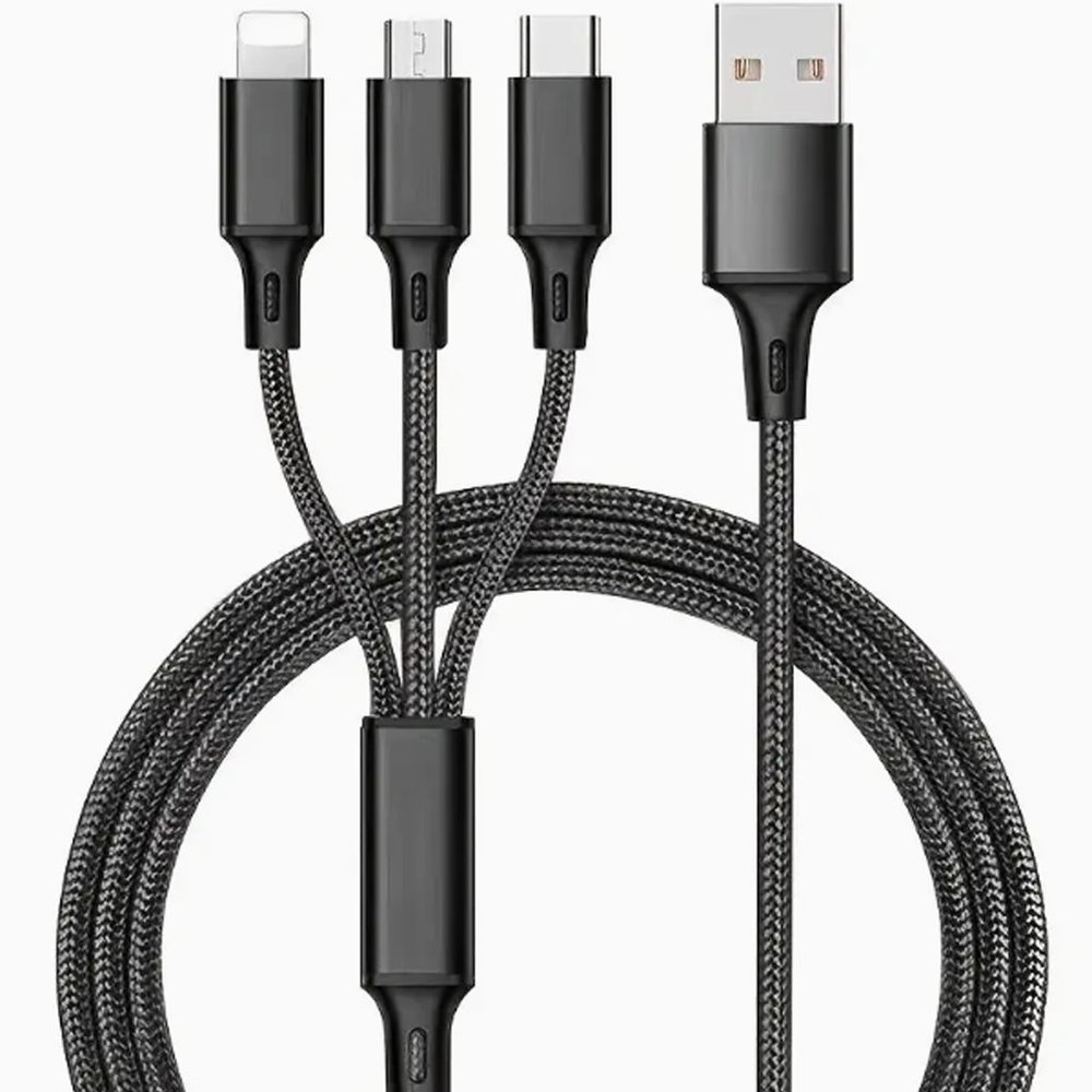Black Universal 3 in 1 Fast Charging Smartphone Cord Adapter